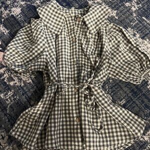 Checkered Button-Up Dress with Belt